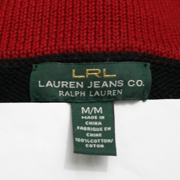 LRL Lauren Jeans Co. B&W Stripe Cotton 1/4 Zip Turtleneck Sweater SZ M EUC - Picture 6 of 7